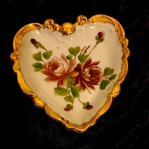 Heart shaped trinket dish porcelain floral
